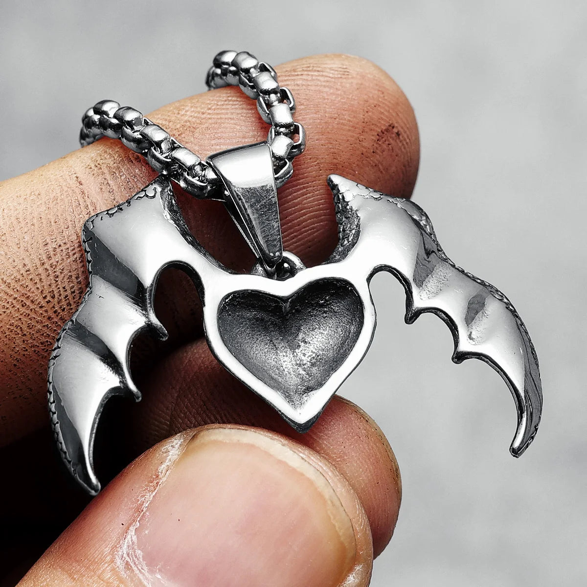 Demon Angel Heart Necklaces Couples Pendant Retro 316L Stainless Steel Chain Punk Rock Party for Friends Male Jewelry Best Gift