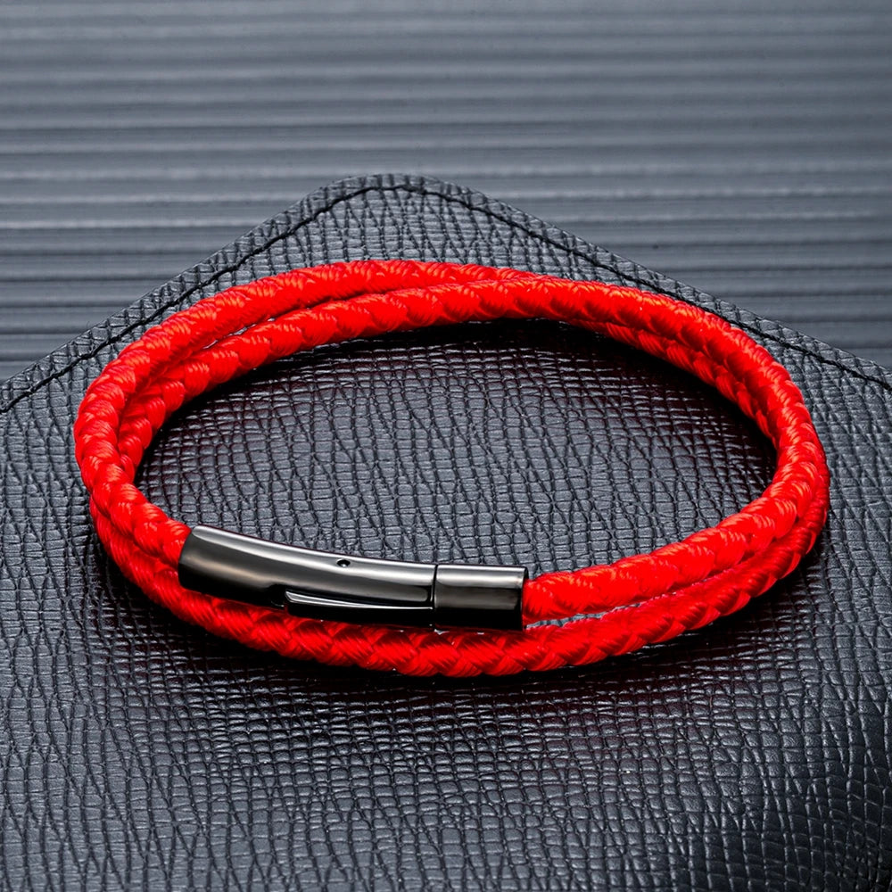 MKENDN Minimalist Men Women Double Strand Keel Rope Bracelet Black Stainless Steel Buckle Accessories Handmade Couple Jewelry