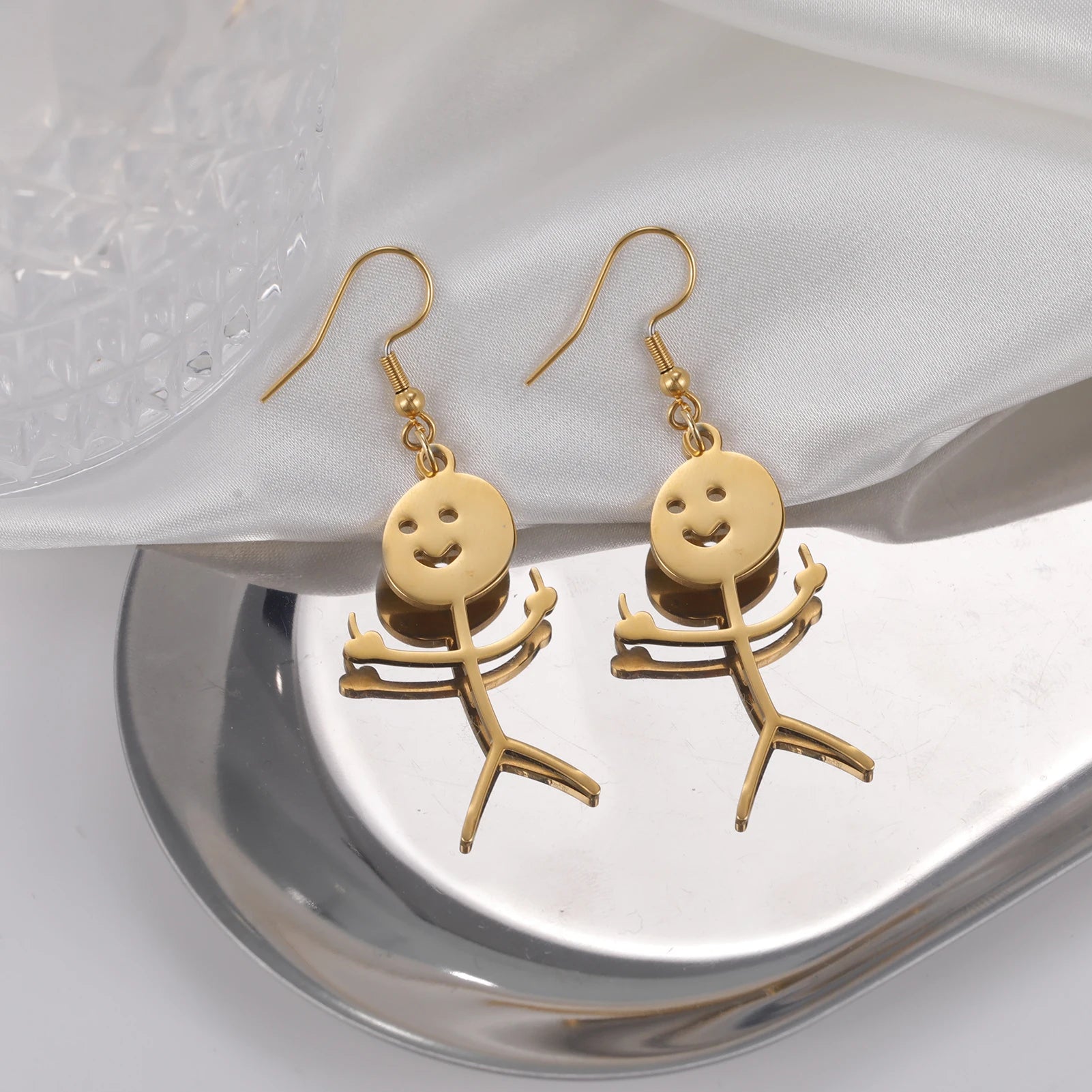 Dreamtimes Steel Fuxk You Doodle Earrings For Woman Trend Punk Middle Finger Stickman Hip Hop Dangle Earrings Cool New Jewelry