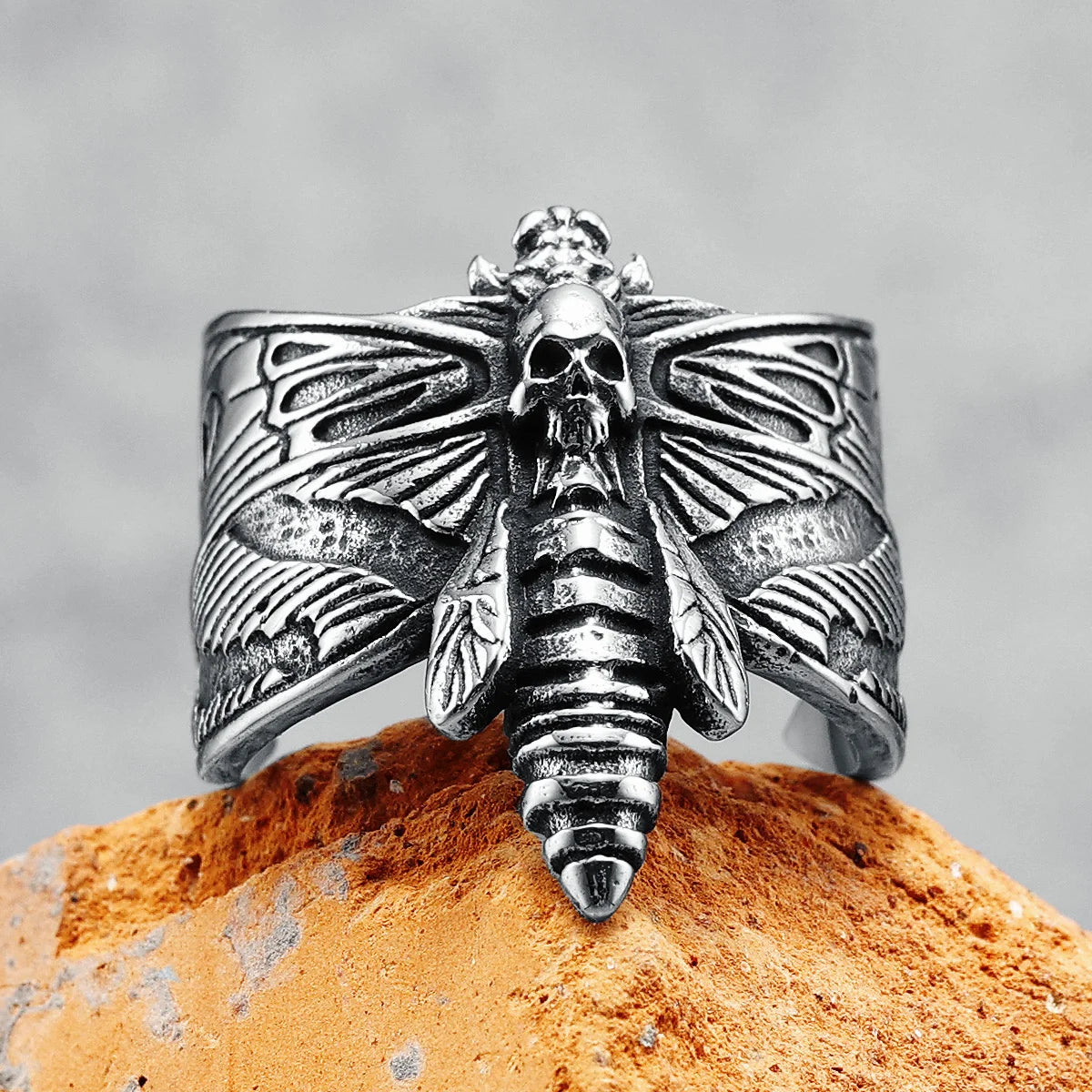 Butterfly Skull Men Rings 316L Stainless Steel Retro Insect Punk Rock Party for Biker Male Boyfriend Jewelry Best Gift Wholesale