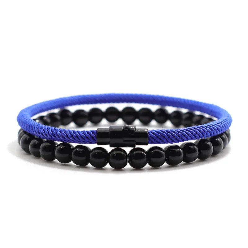 Lot de 2 bracelets assortis pour hommes en pierre naturelle œil de tigre, bracelet porte-bonheur en corde de nylon, cadeau pour petit ami