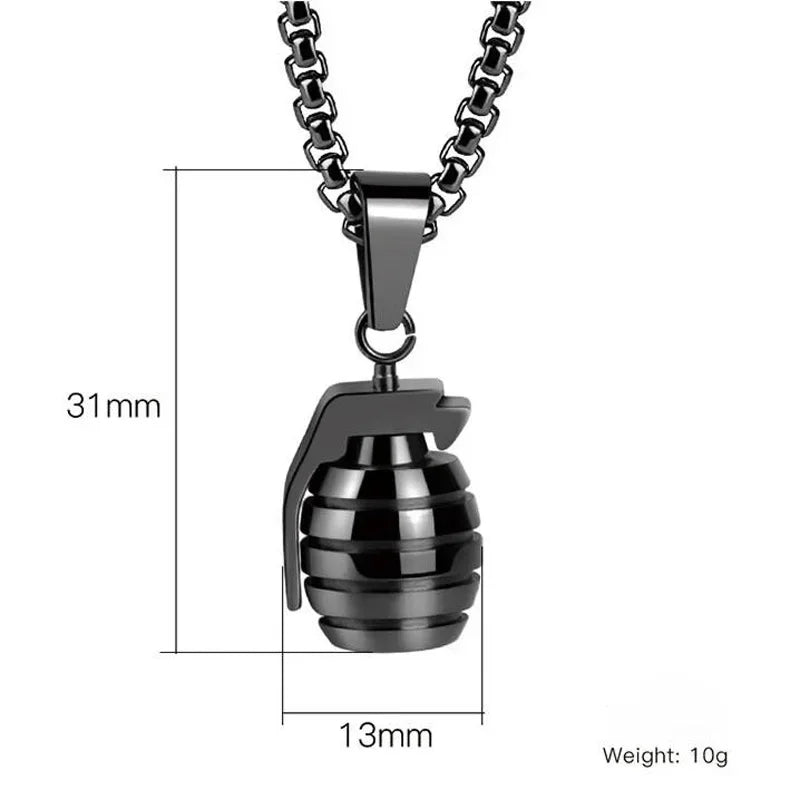 Hip Hop Stainless Steel Grenade Bomb Pendant Punk Men Veterans Weapons Medal Amulet High End Jewelry Party Necklaces