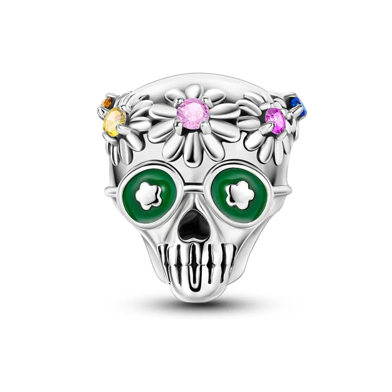 New 925 Sterling Silver Pumpkin Skull Cat Rose Halloween Beads Charms Fit Original Pandora Bracelets Women Jewelry DIY Gift