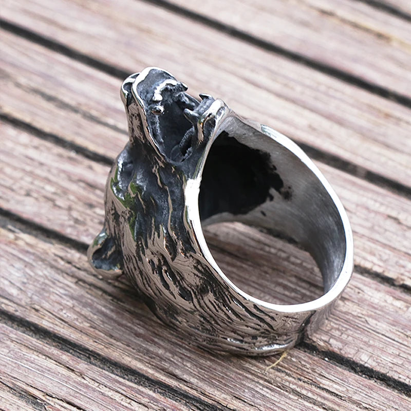 Cool Viking Bear Head Ring Men's Slavic Bear Berserk Stainless Steel Biker Rings Male Punk Animal Ring Nordic Amulet Jewelry