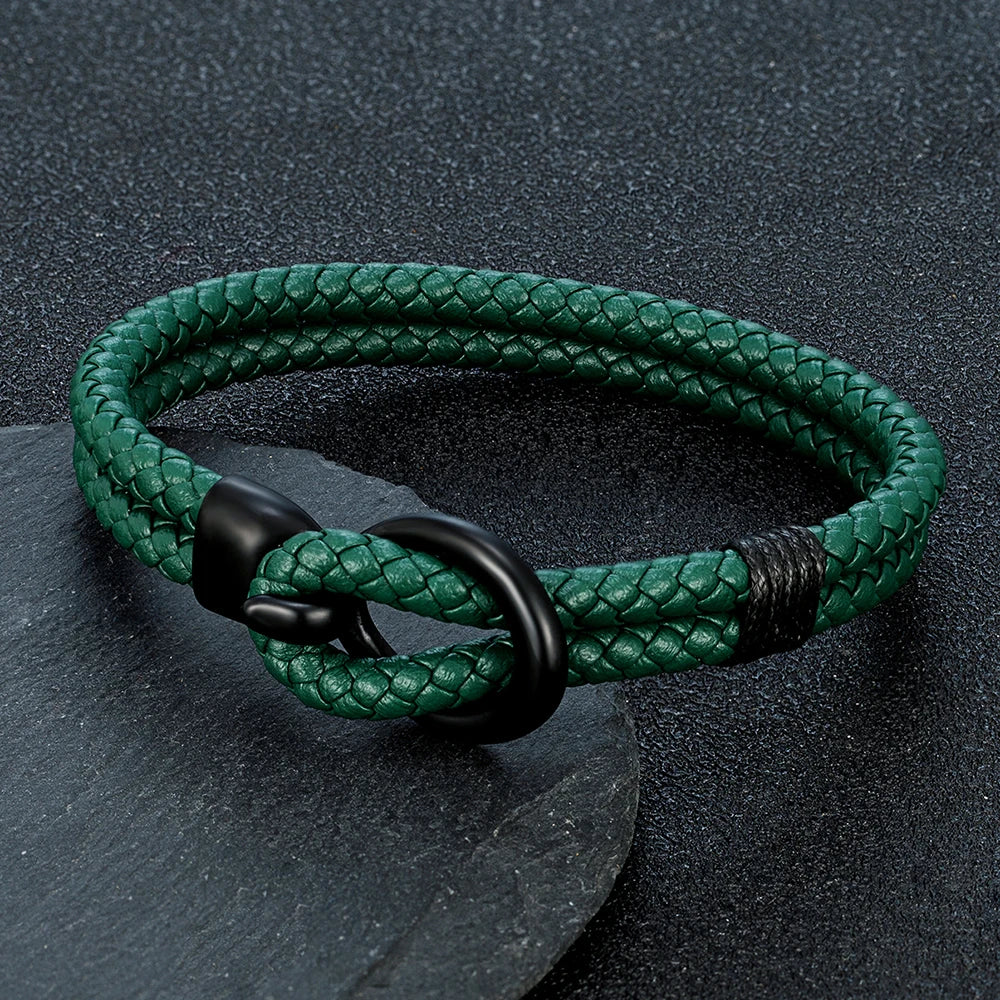 MKENDN New Braided Leather Men Bracelet Classic Hand-woven Hook Buckle Double-layer Leather Bracelet For Men Jewelry Gift