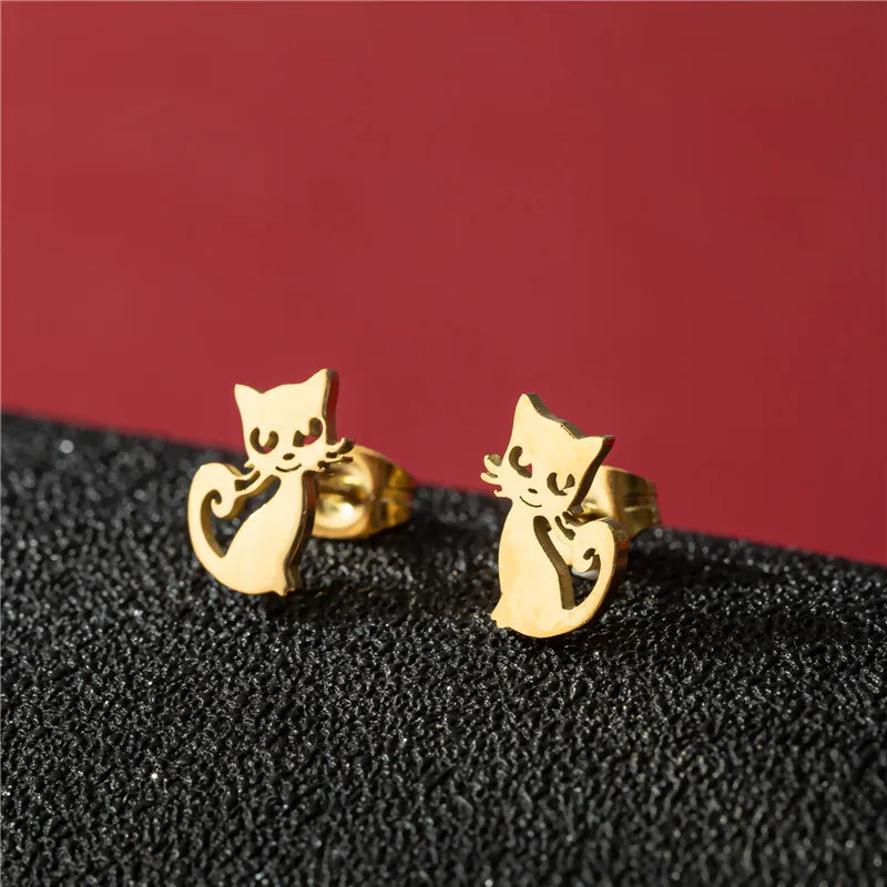 Lovely Small Cat Earrings Women Multiple Animal Stainless Steel Earings Fashion Jewelry Kitten Kitty Ear Studs Girls Gift