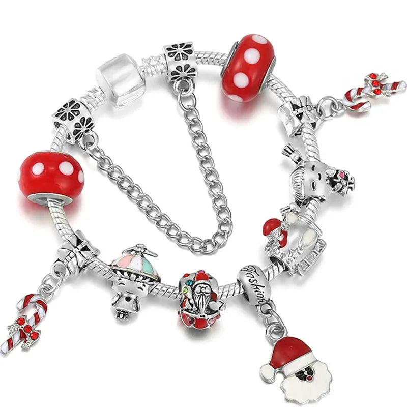 Christmas Tree & Bell Pendant Charm Bracelet Silver Color Bracelet For Women Kids DIY Handmade Xmas Jewelry Gift