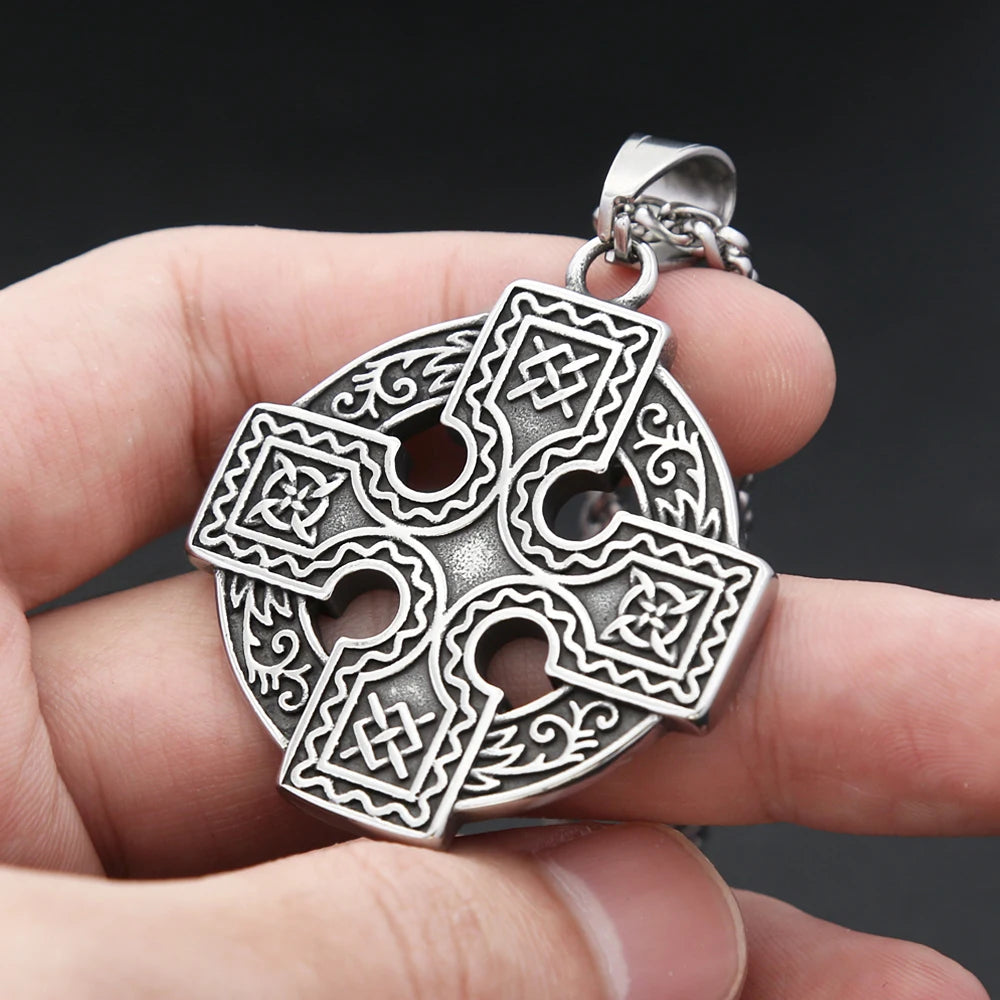 Vintage Nordic Stainless Steel Vikings Celtic Knot Pendant Necklace For Men Women Fashion Cross Irish Necklaces Amulet Jewelry