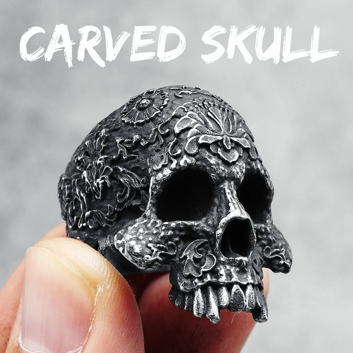 Carved Skull Men Rings 316L Stainless Steel Vintage Punk Hyperbolic Rock Party for Biker Rider Male Boyfriend Jewelry Best Gift