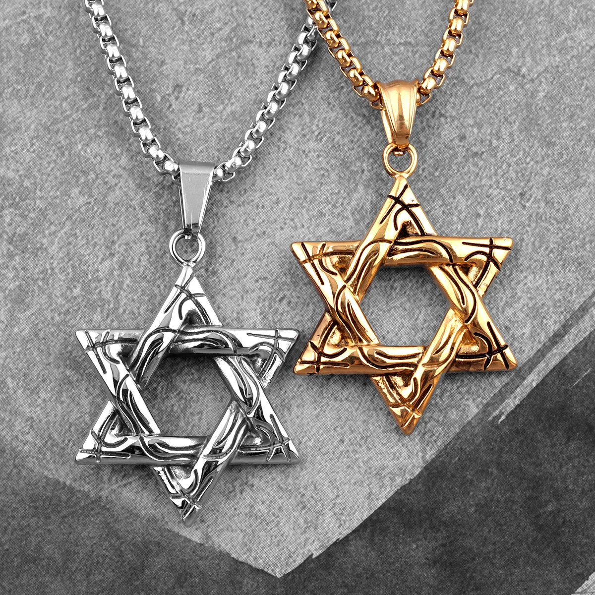 Judaism Hexagram Stainless Steel Men Necklaces Pendants Chain Punk Trendy for Boyfriend Male Jewelry Creativity Gift Wholesale