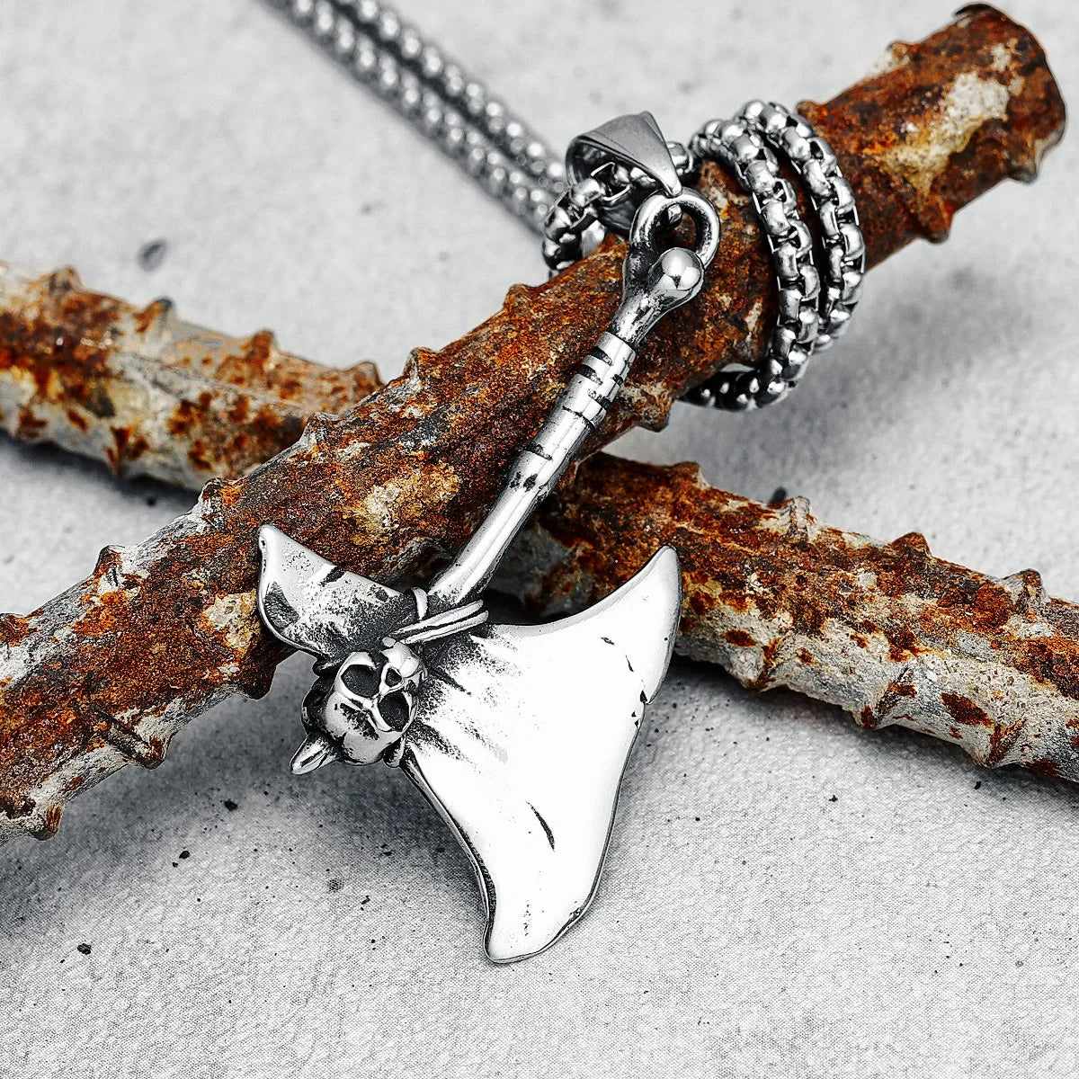 Schädel Axt Halskette Edelstahl Retro Tomahawk Top Qualität Punk Rock Männer Anhänger Kette für Freund Schmuck Geschenk Großhandel