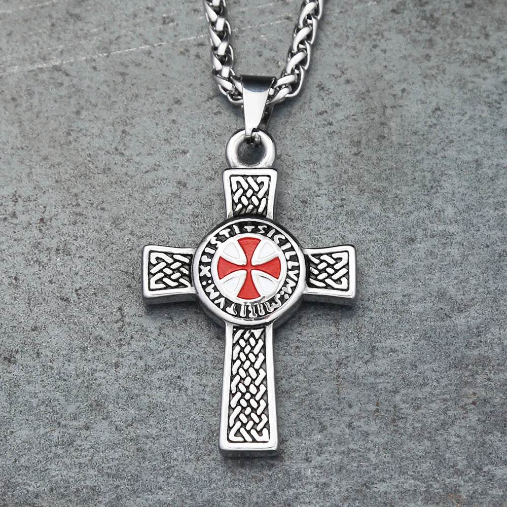 Vintage Punk 316L Stainless Steel Templar Red Knight Cross Pendant Necklaces For Men Boys Fashion Amulet Jewelry Gifts Wholesale