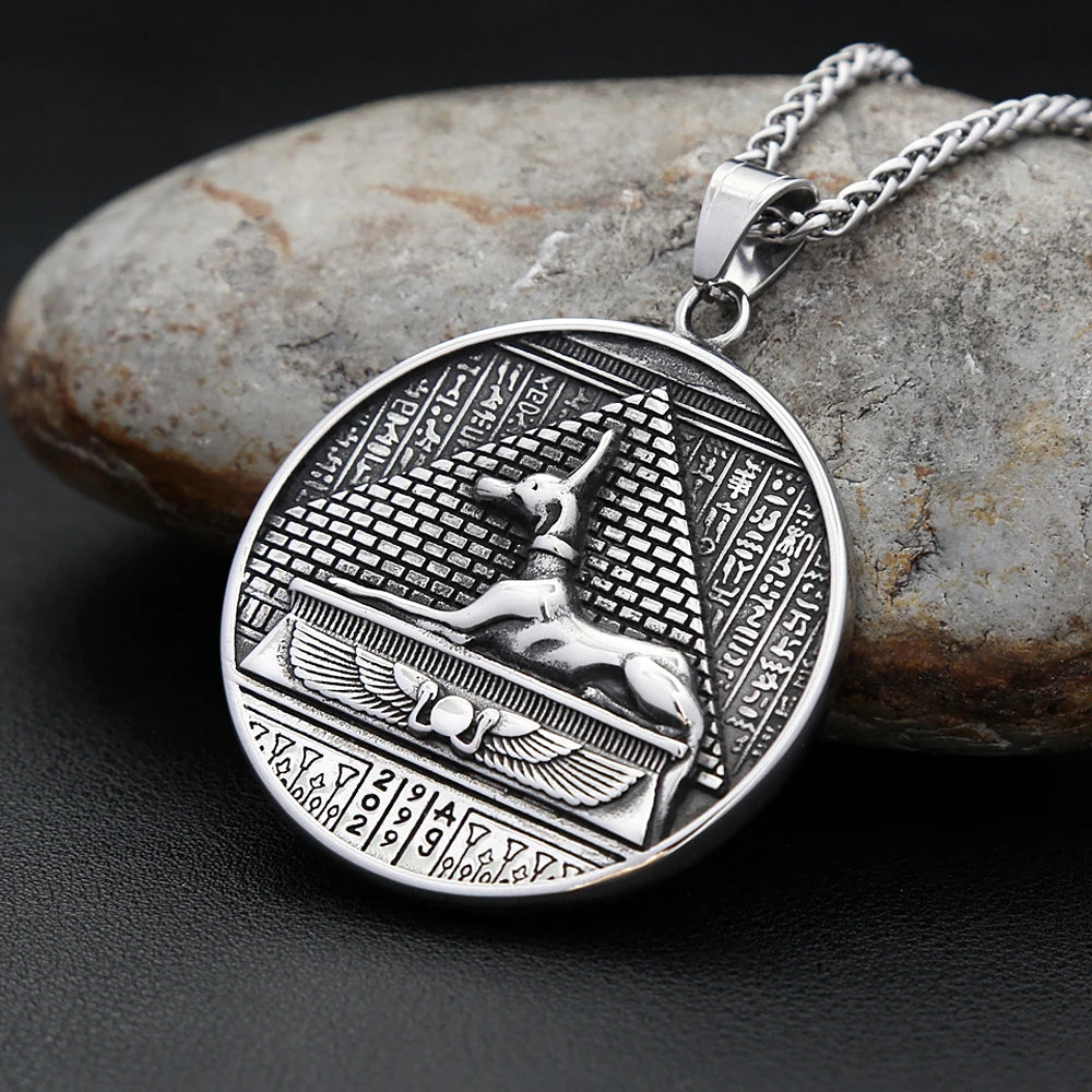 New Vintage Ancient Egyptian God Of Death Anubis Pendant Necklace Men's Stainless Steel Mythology Biker Jewelry Dropshipping