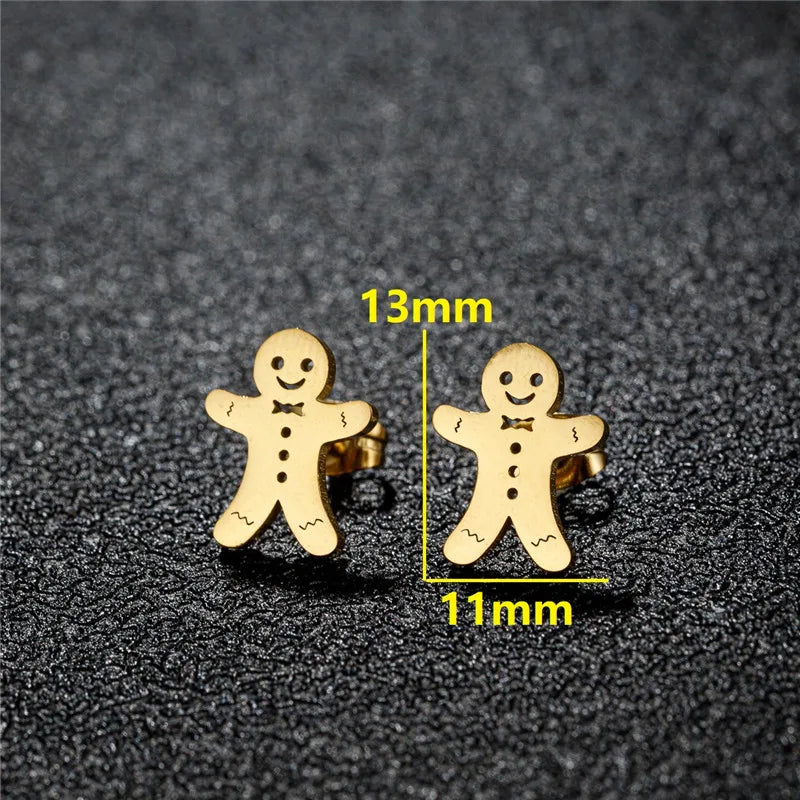 Cartoon Stainless Steel Stud Earrings Gingerbread Man Deer Spider Ghost Earings for Women Christmas Piercing Jewelry 2024