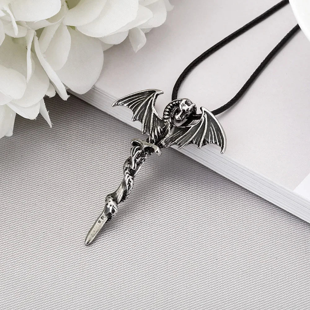 Luminous Glowing Night Fluorescence Glow In The Dark Sword Vintage Dragon Pendant Necklace for Men Women Party Hallowen