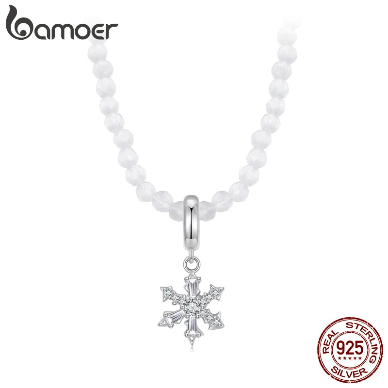 BAMOER Collier avec pendentif flocon de neige en argent sterling 925 véritable pour femme, joli collier de fleurs de glace, bijou de Noël