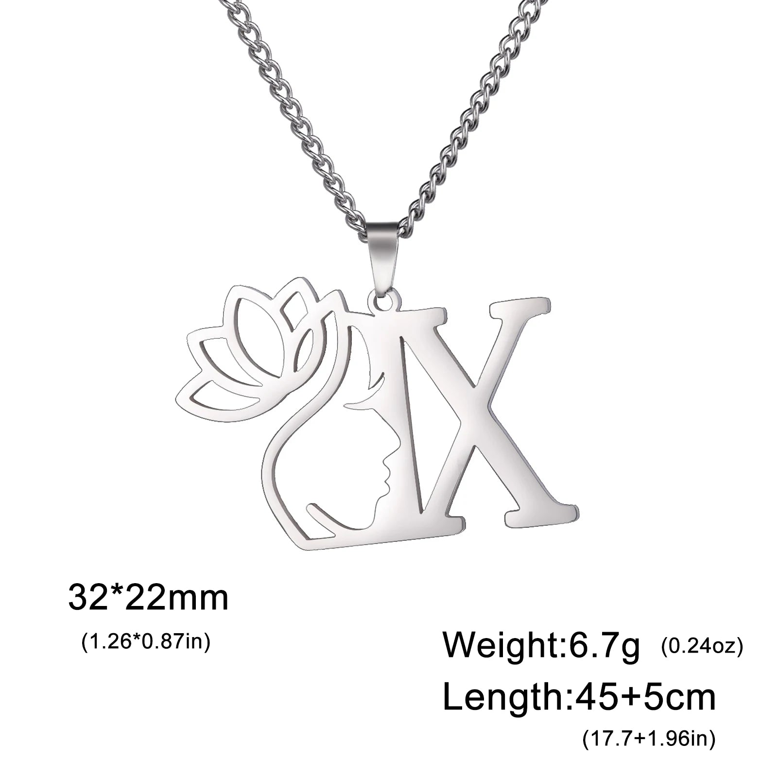 Dreamtimes Initial Women's Pendant Necklace Jewelry Stainless Steel Lotus Necklace New Year Gift 2023 Wholesale