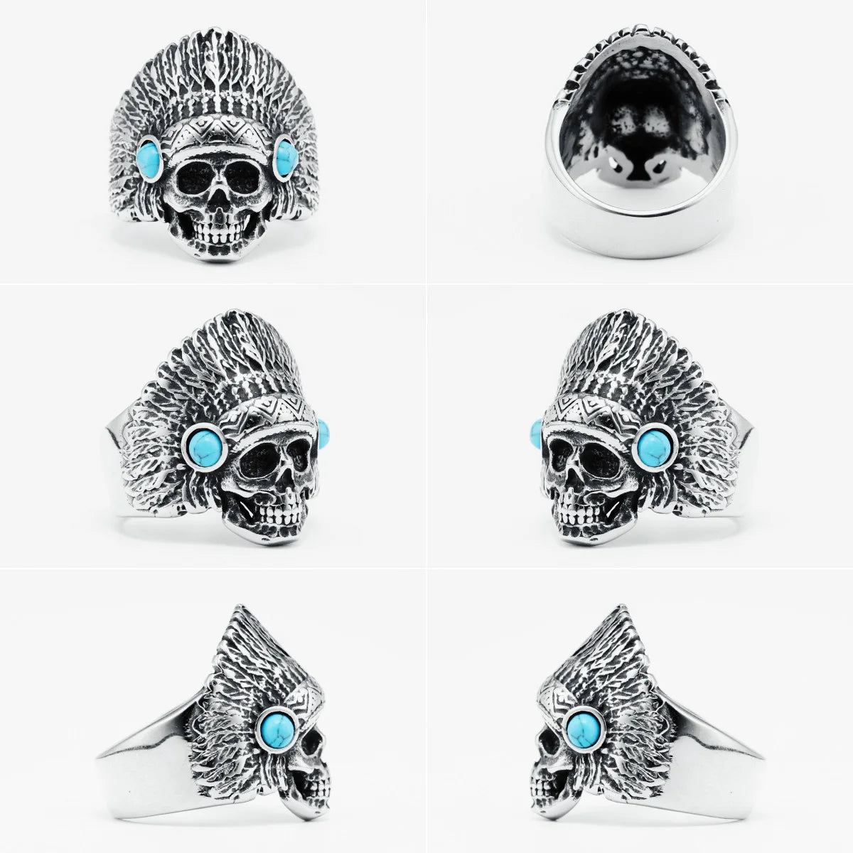 Chief Skull Rings Men Rings 316L Stainless Steel Tribe Amulet Ring Rock Party for Biker Rider Male Boyfriend Jewelry Best Gift