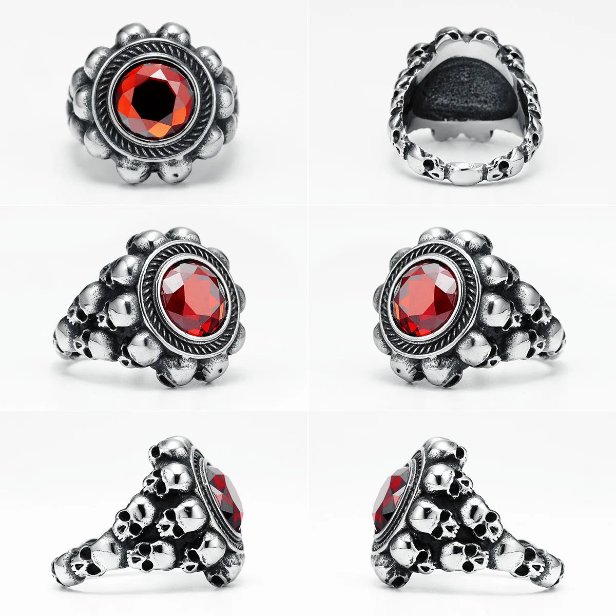 Gem Skeleton Men Rings 316L Stainless Steel Gemstone Skull Treasure Rock Party for Biker Rider Male Boyfriend Jewelry Best Gift