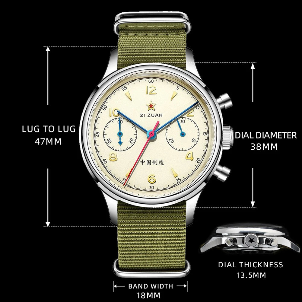 RED STAR 38 mm Herren 1963 Chronograph Mechanische Pilotenuhr mit Möwenbewegung ST1901 Air Force Aviation Saphir Gans 40 mm