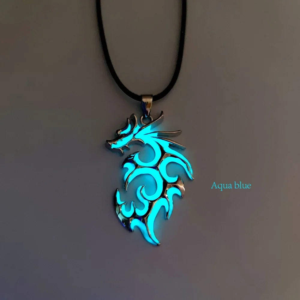 Collar de dragón luminoso que brilla en la noche con fluorescencia antigua vintage que brilla en la oscuridad para hombres y mujeres, regalo para fiestas, Halloween y clubes