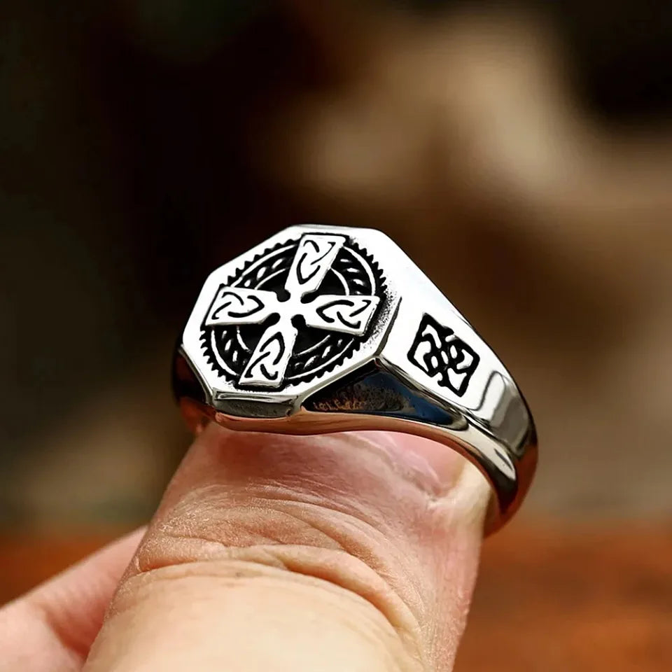 Vintage Fashion Stainless Steel Cross Rings For Men Women Nordic Viking Valknut Celtic Ring Amulet Jewelry Gifts Dropshipping