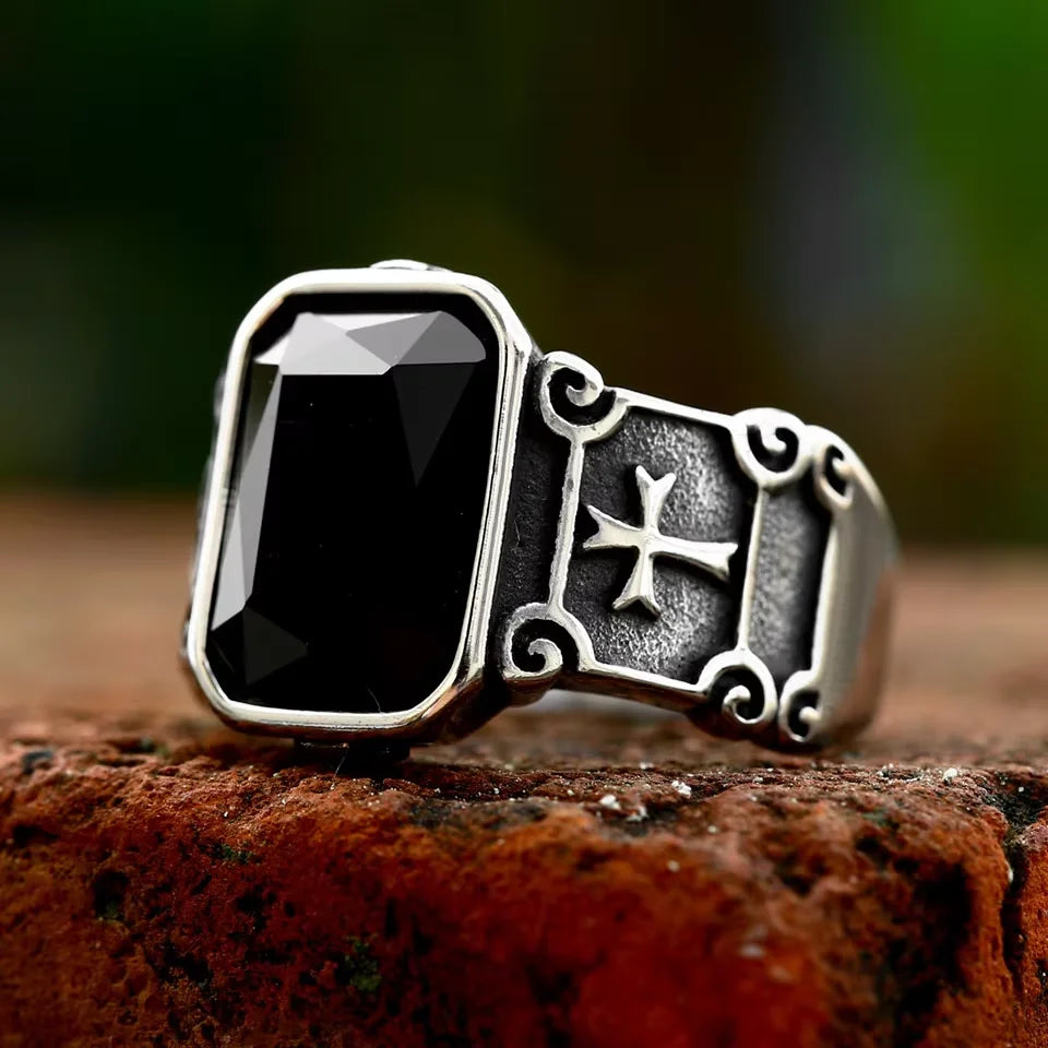 Edelstahl Kreuz Ring Lila Zirkon Ring Cool Ehering Herrenring Hochwertiger Modeschmuck Geschenk