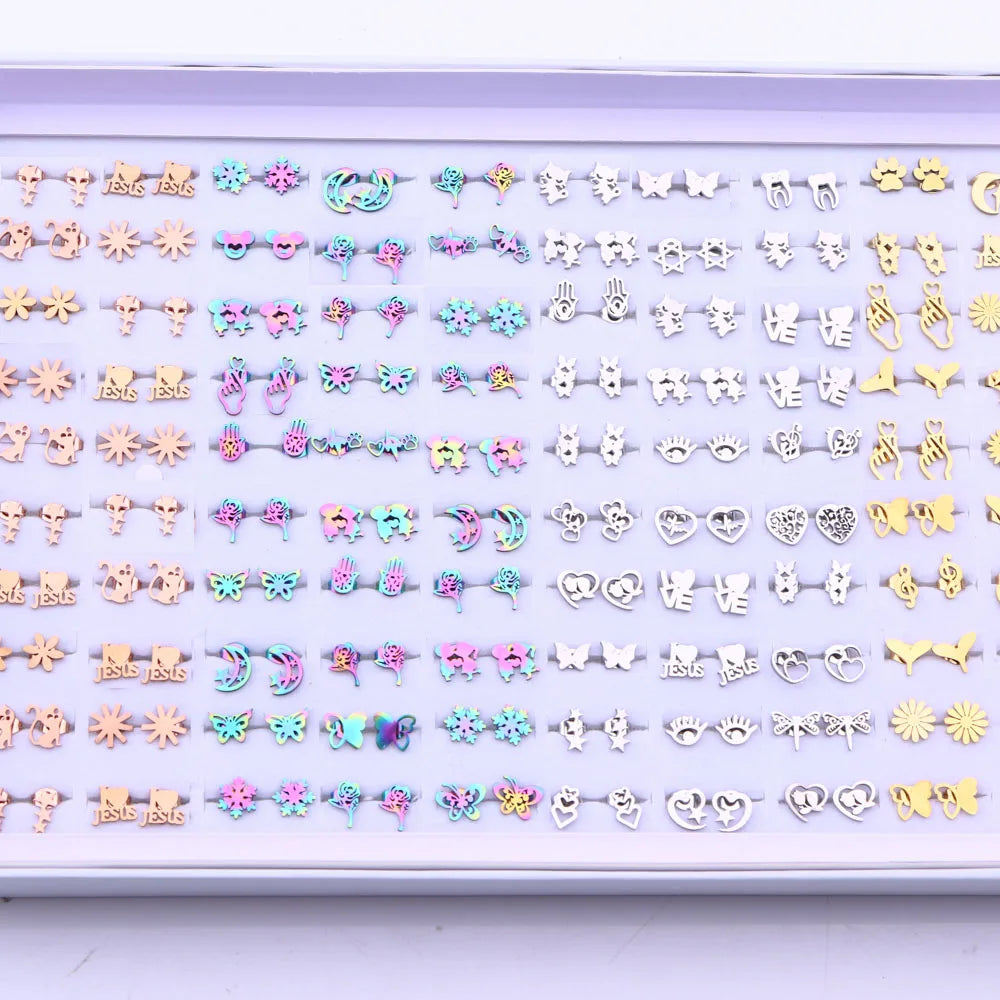 20Pairs/Lot Small Stainless Steel Letter Stud Earrings For Women Girls Piercing Ear Jewelry No Fade