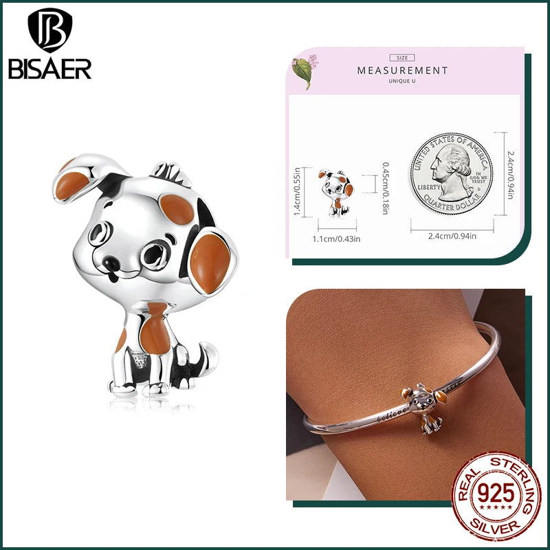 BISAER 925 Sterling Silver Cute Dachshund Charm Bead Schnauzer Corgi Shitzu Pendant Fit Women DIY Bracelet&Necklace Fine Jewelry