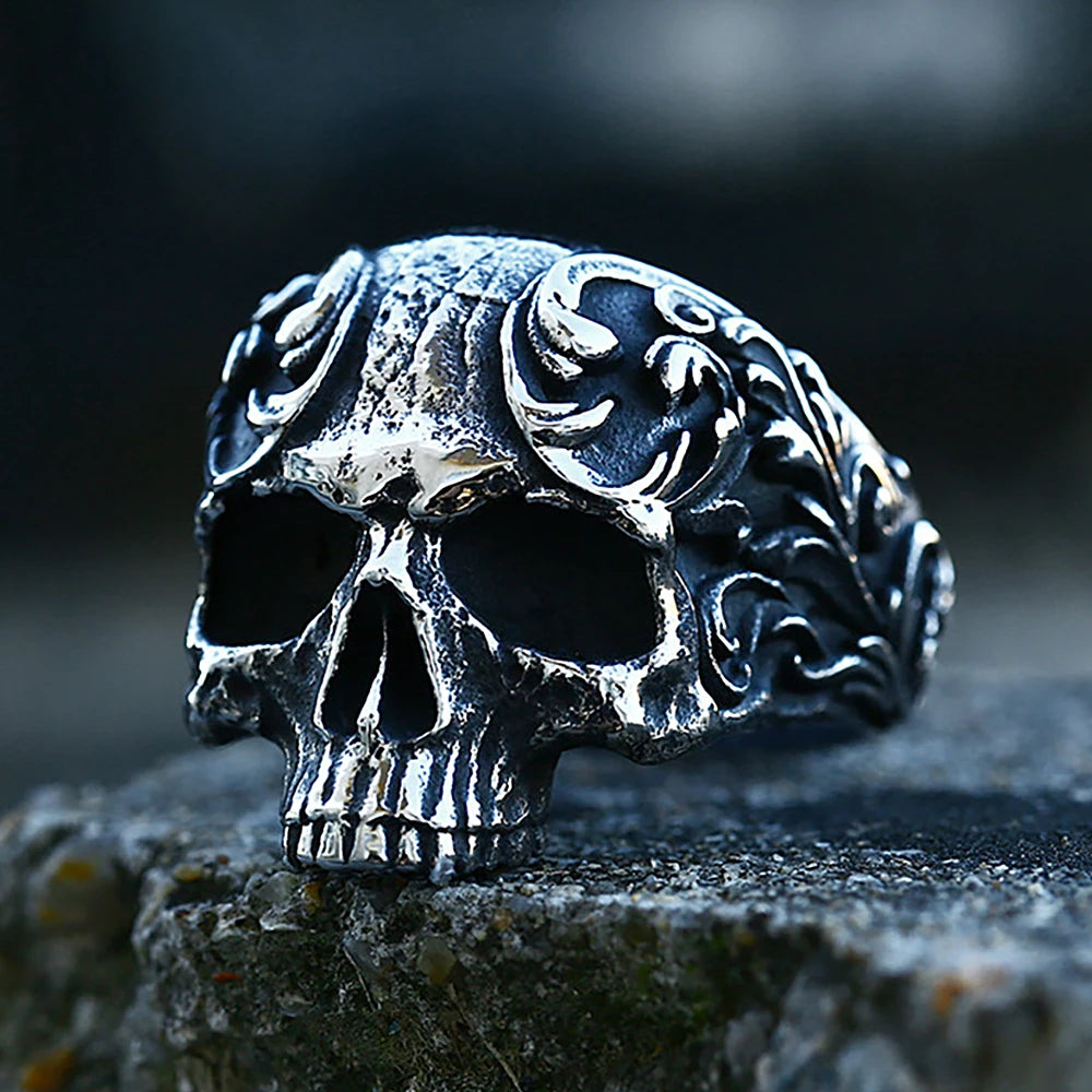 Vintage Gothic 316L Stainless Steel Skull Rings For Men Women Punk Biker Skull Ring Fashion Amulet Jewelry Gifts Dropshipping