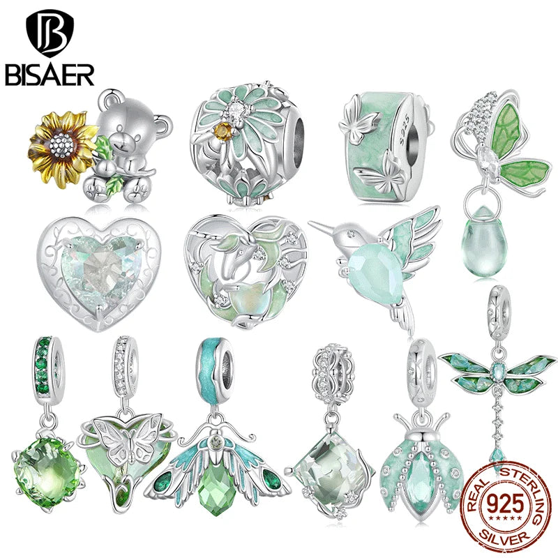 BISAER - Abalorio de plata de ley 100 % 925 con forma de abeja, margarita, mariposa, flor, cadena de seguridad, apto para pulseras y collares de mujer, joyería fina