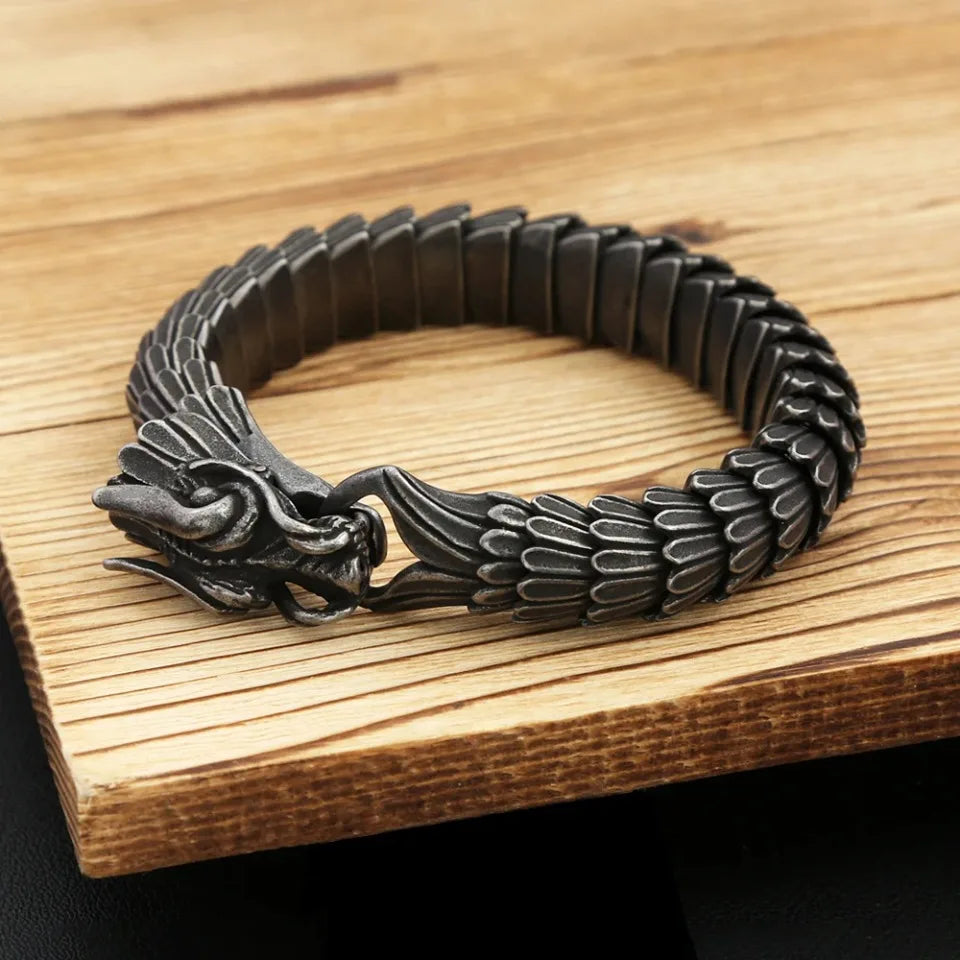 Fashion Vintage Stainless Steel Dragon Link Chain Bracelet For Men Punk Hip Hop Vikings Animal Wristband Biker Jewelry Wholesale