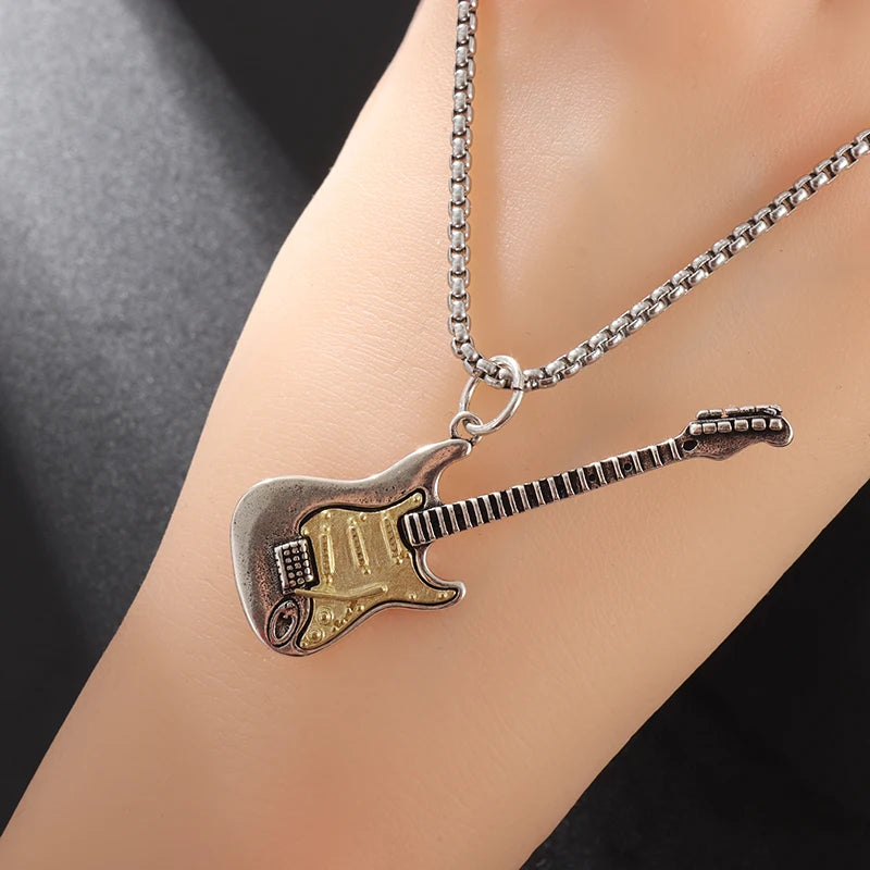 Punk Rock Musik Gitarre Halskette Männer Frauen Gothic Anhänger Halskette Mode Personalisierte Geschenk Hip Hop Biker Schmuck für Freund