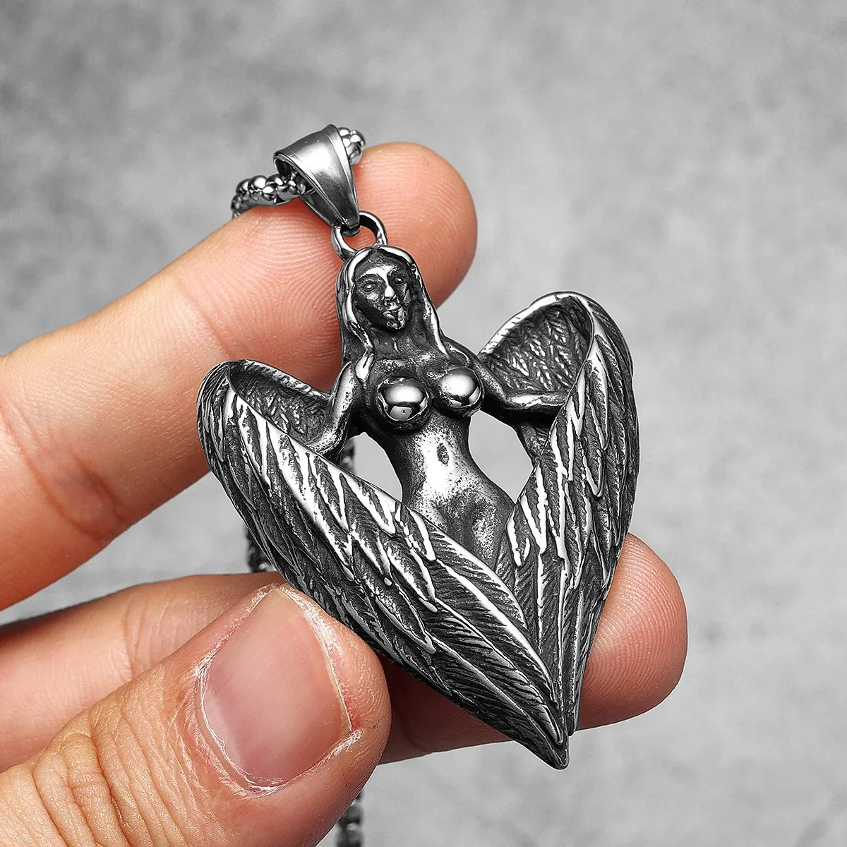 Heart Wings Necklace Angel Pray Pendant Stainless Steel Men Chain Hip Hop Rock Aestheticism Jewelry Punk Xmas Gift for Friend