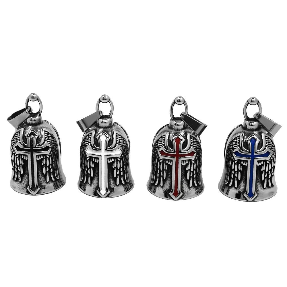 Classic Jesus Cross Bell Pendant Necklace Stainless Steel Black White Blue Red Charm Biker Mens Pendant Christmas Gift SWP0655A