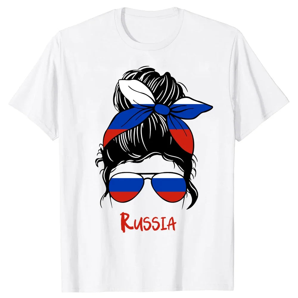 Funny Russia Russian Girl Woman Flag T Shirts Summer Style Graphic Cotton Streetwear Short Sleeve Birthday Gifts T-shirt