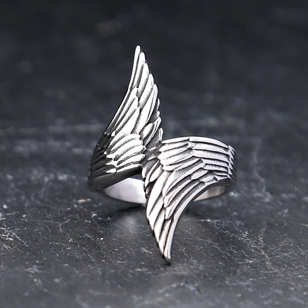 Unique Vintage Double Feather Rings 316L Stainless Steel Punk Biker Animal Ring For Men Boys Fashion Jewelry Gifts Dropshipping