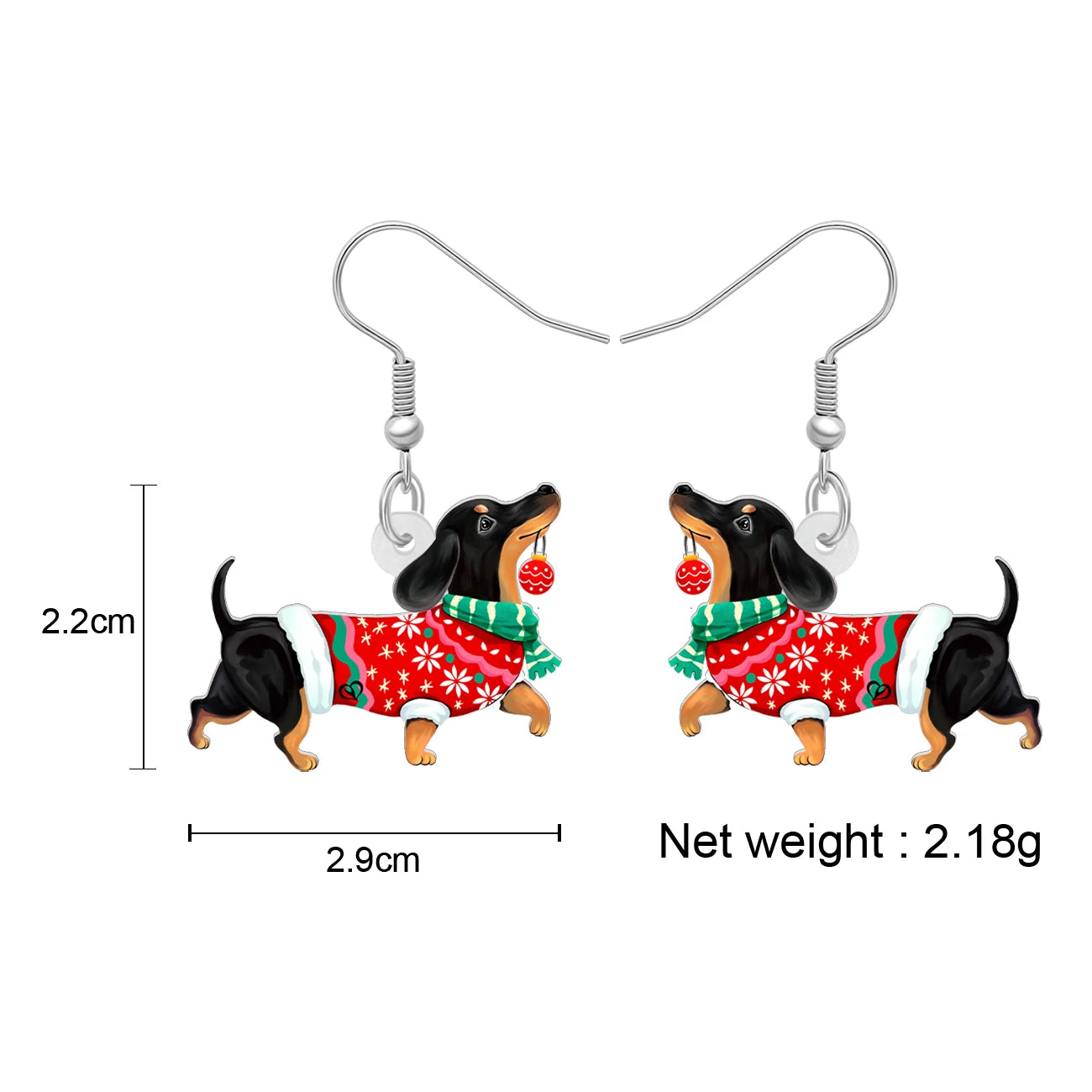 BONSNY Acrylic Funny Christmas Puppy Earrings Dachshund Dog Drop Dangle Jewelry For Women Kid Pets Gifts Decor