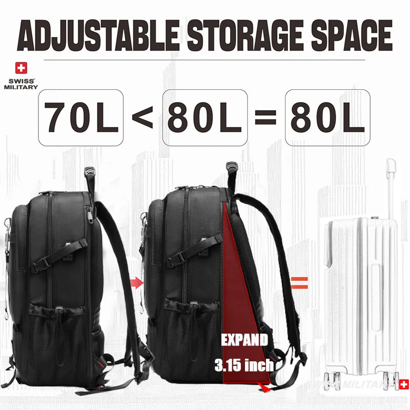 SWISS MILITARY Men Travel Backpack Expandable USB Bag Waterproof Large Capacity 23 inch Hiking Climbing Backpack Male Mochila