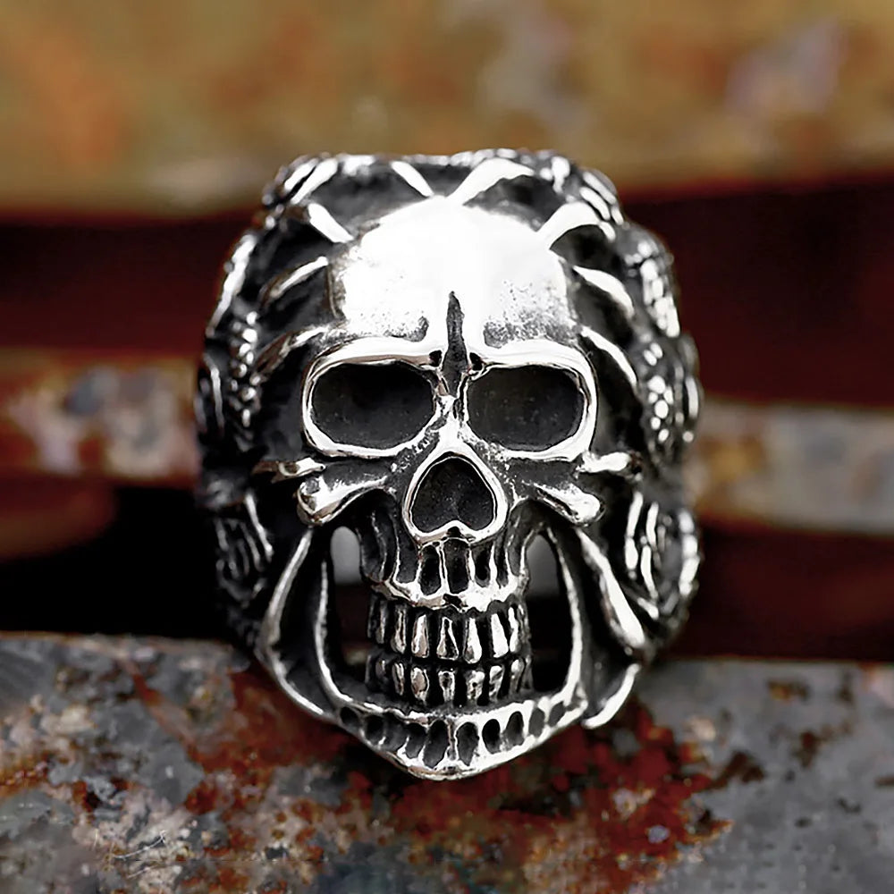 New Design 316L Stainless Steel Skull Snake Rings For Men Boys Vintage Punk Fashion Flower Ring Biker Jewelry Gifts Dropshipping