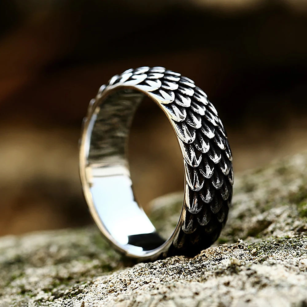 Gothic Vintage Norse Viking Dragon Scales Rings For Men Women Fashion Simple Stainless Steel Amulet Jewelry Gifts Dropshipping