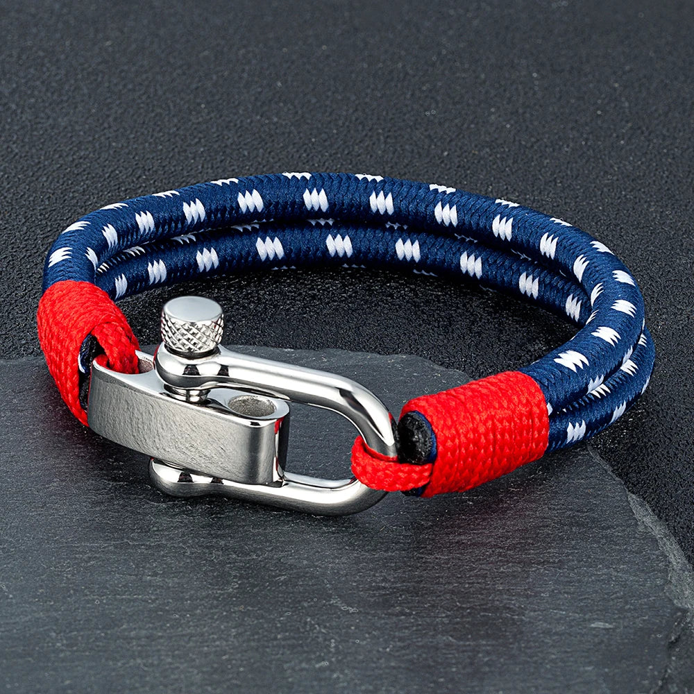 MKENDN Nautical Style Double Strand Rope With Stainless Steel Shackle Clasp Wrap Bangle Unique Sailing-Inspired Gift for Men