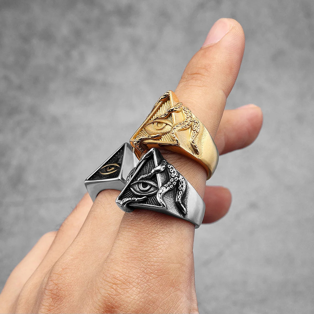 Freemason Illuminati Triangle Masonic Stainless Steel Mens Rings Punk for Male Boyfriend Biker Jewelry Creativity Gift Wholesale