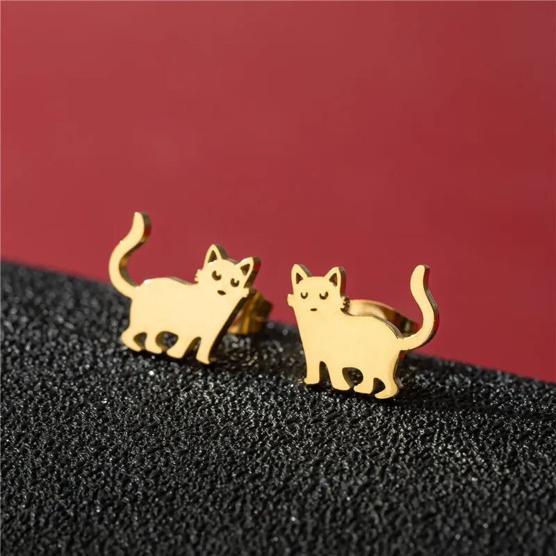 Lovely Small Cat Earrings Women Multiple Animal Stainless Steel Earings Fashion Jewelry Kitten Kitty Ear Studs Girls Gift