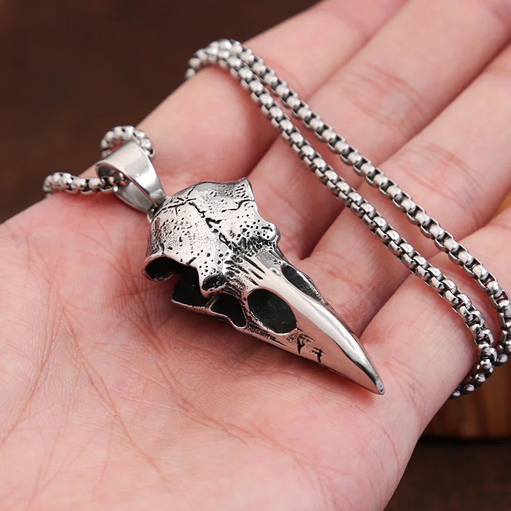 Punk Vintage Viking Crow Kopf Vogel Schädel Anhänger Für Männer Jungen Edelstahl Nordic Viking Tier Halskette Mode Schmuck Geschenk