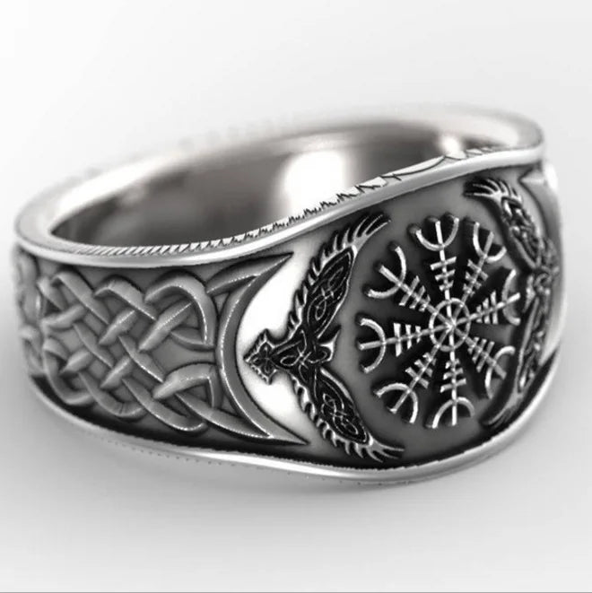 In 2024, Nordic mythological story Viking Celtic compass retro graffiti fashion design charming ring