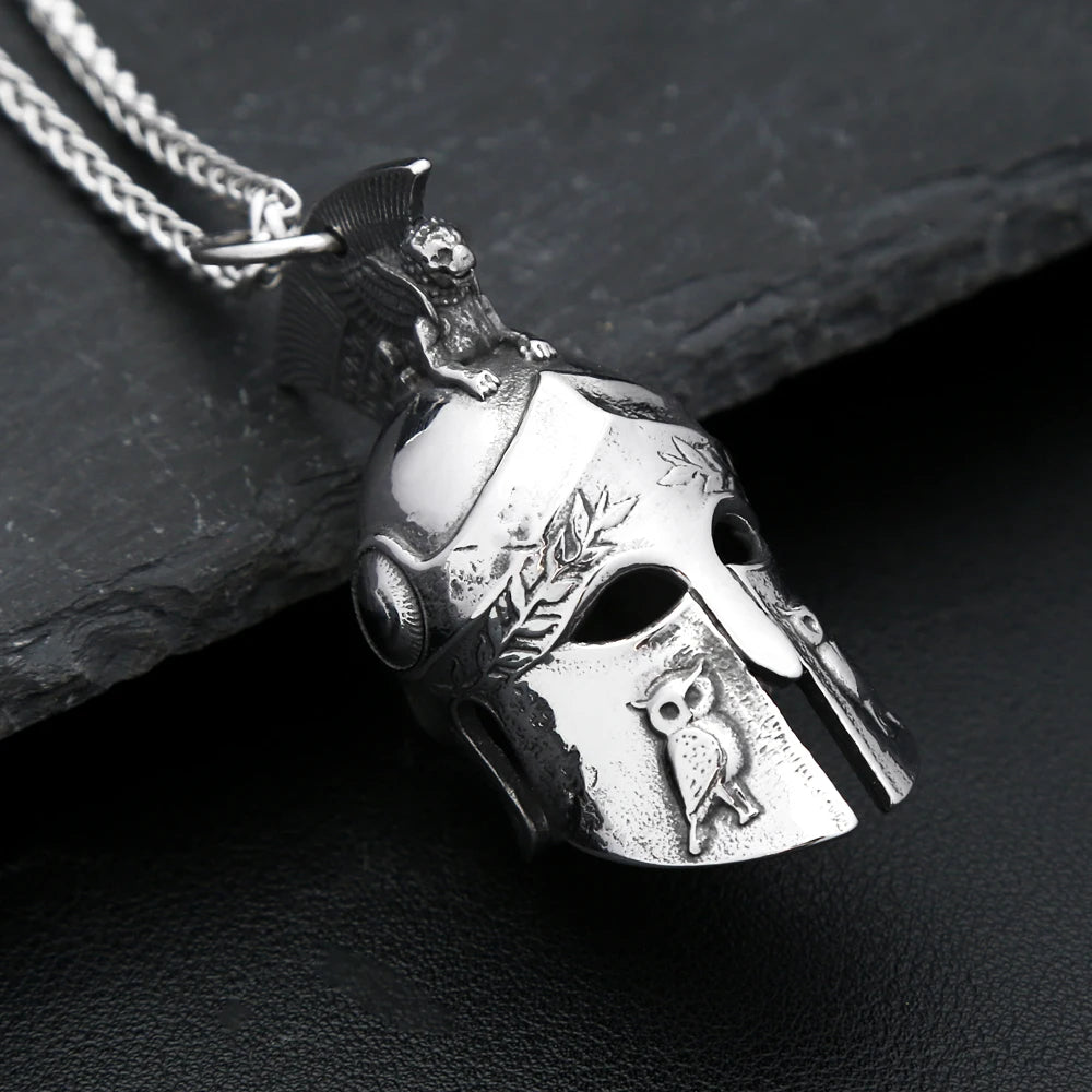 Classic Vintage Greek Spartan Helmet Pendant Necklace For Men Stainless Steel Warrior Mask Bell Necklaces Amulet Jewelry Gifts