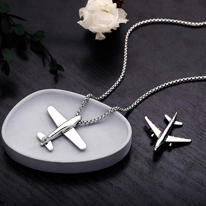 Noter New Trendy Men Airplane Necklace 28 Inchs Long Collar Hiphop Rock Pendant Colar Masculino Male Accessories Boyfriend Gift