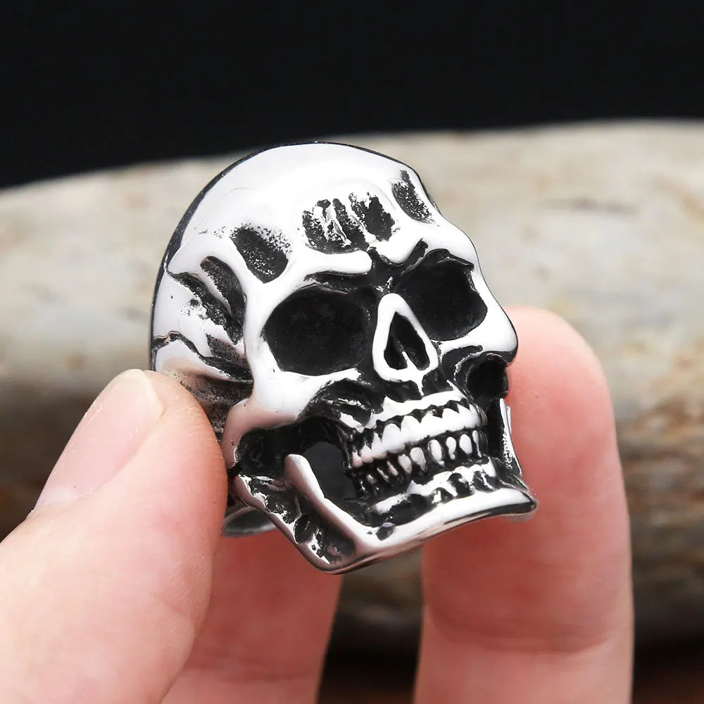 Gothic Punk Stainless Steel Ghost Head Skull Rings For Men Hip Hop Vintage Classic Skeleton Ring Biker Jewelry Gifts Wholesale