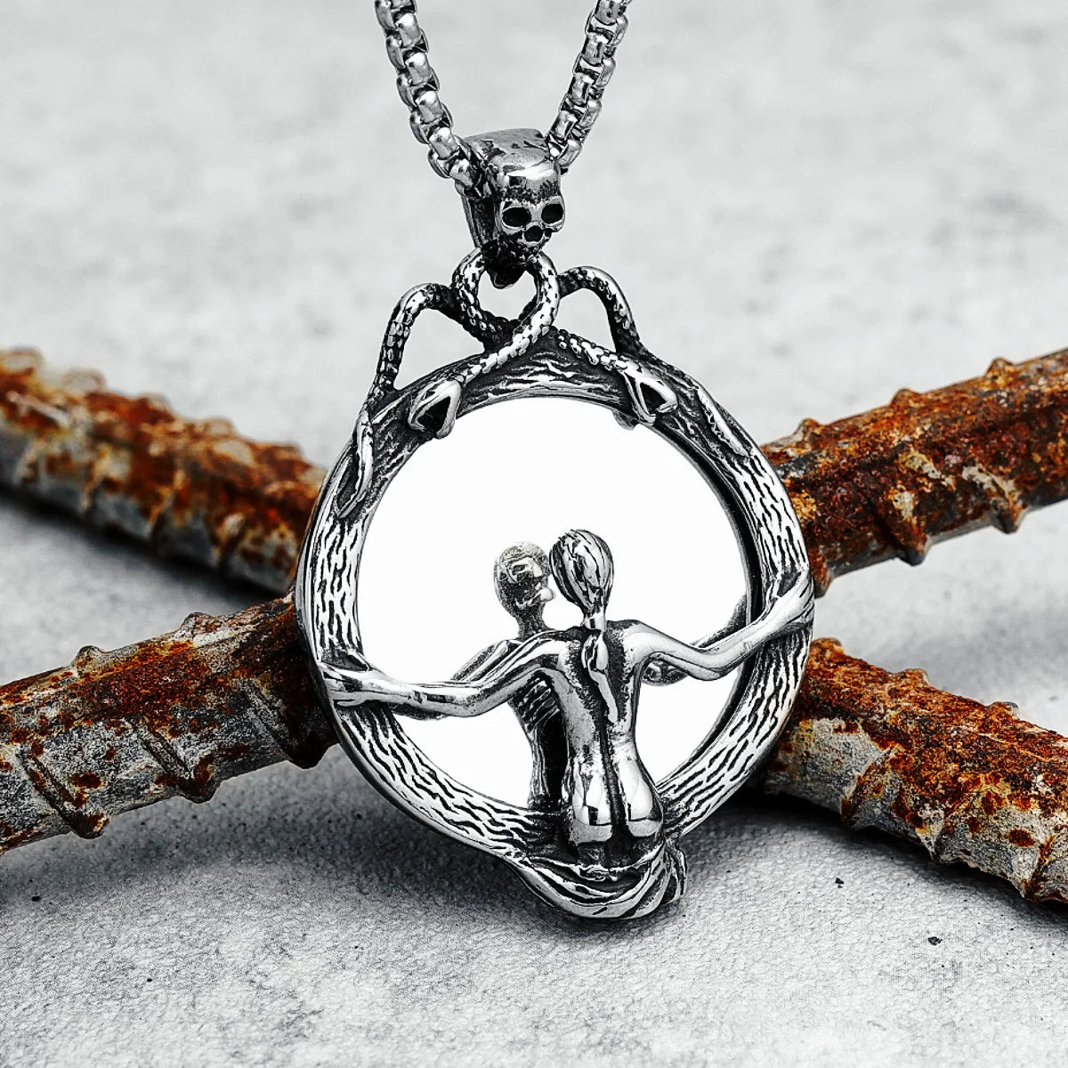 Magic Mirror Necklace Stainless Steel Men Skull Pendant Chain Vintage Punk Rock Hip Hop Rap for Friend Jewelry Gift Dropshipping